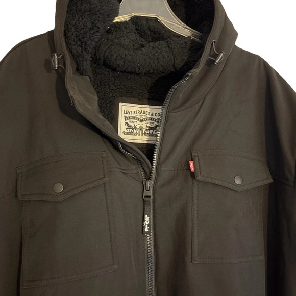 Levi's Men's 5XL Softshell Jacket Sherpa Lined with Hood & Pockets Black Trucker - Picture 1 of 10